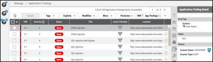 AppSpider Connector - AppSpider Findings on Application Findings Page